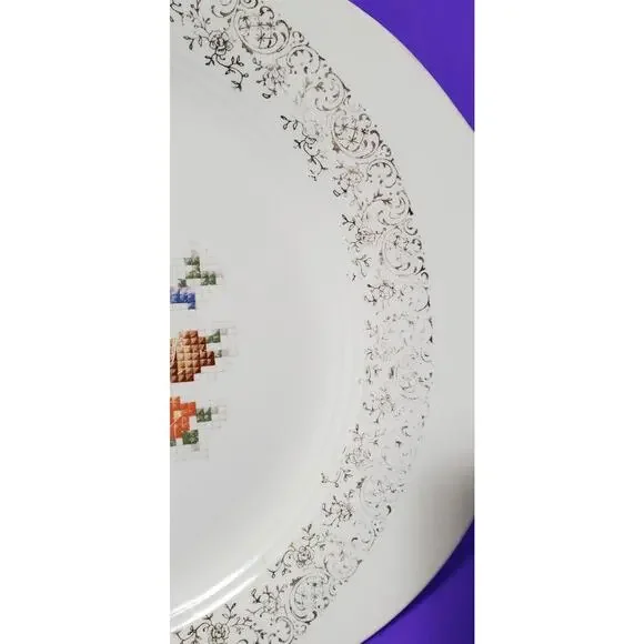 Salem China Company RAREVtg SERVING PLATTER Winner, SD Stamped Embroider Floral - Picture 8 of 9
